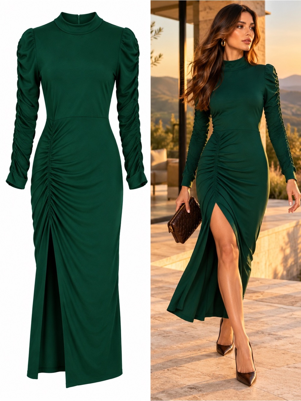 Walter Baker Connie Ruched Long Sleeve Midi Dress Green Size Medium
